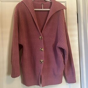 FREE PEOPLE Swim Too Deep Cardigan Cardi Oversized XS in Smoked Pink - NWOT